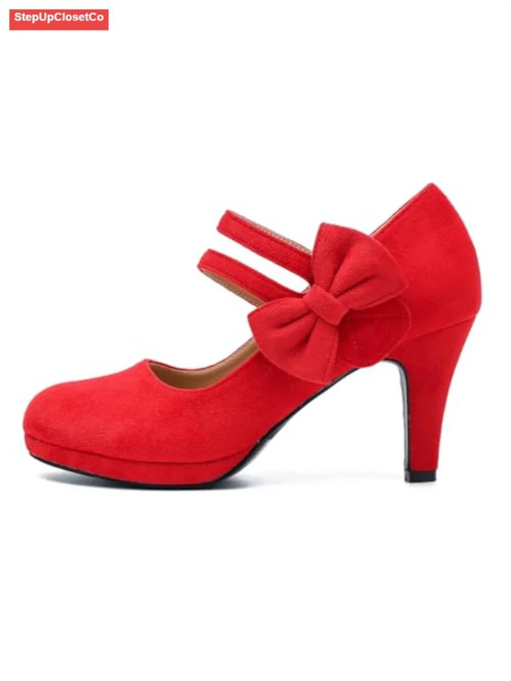 Women's Mary Jane Bow Heels Pumps Round Toe Kitten Heel Double Ankle Strap